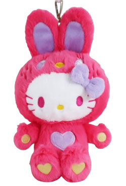 [Magenta] Hello Kitty Colorful Bunny Plush Mascot Keychain